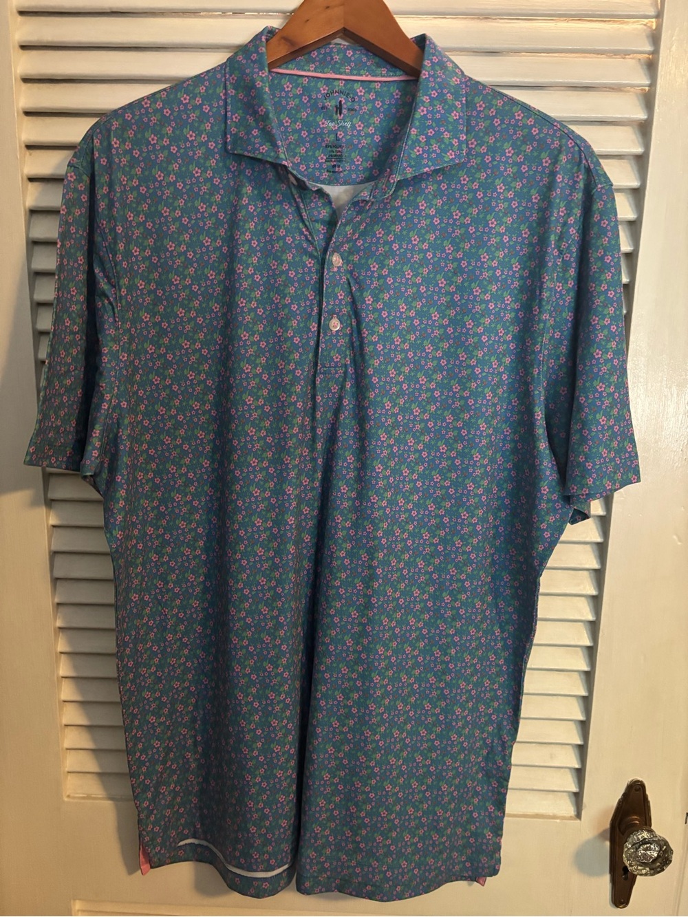johnnie-O Blue Polo with Pink Micro Floral Print